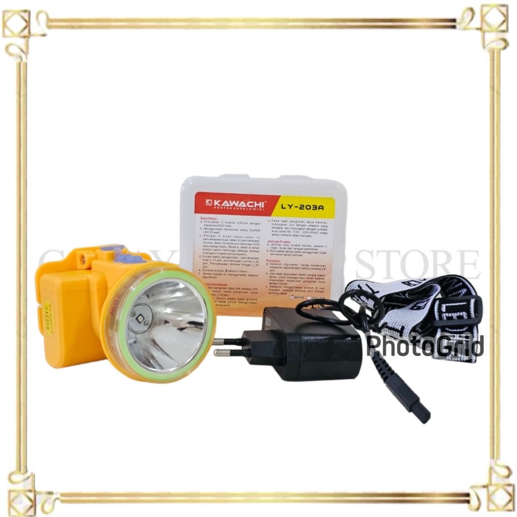 SENTER KEPALA KAWACHI 20WATT LY 203A  / WATERPROFF / BATERAI LITHIUM 5000MAH