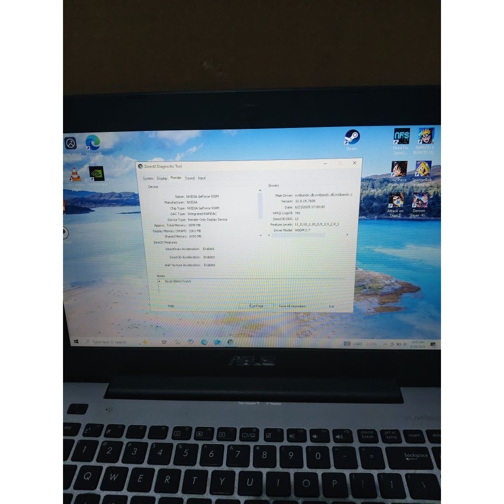 Laptop Asus A455L I3 Gen 6 Nvidia 930M Ram 8 SSD 256 HDD 256
