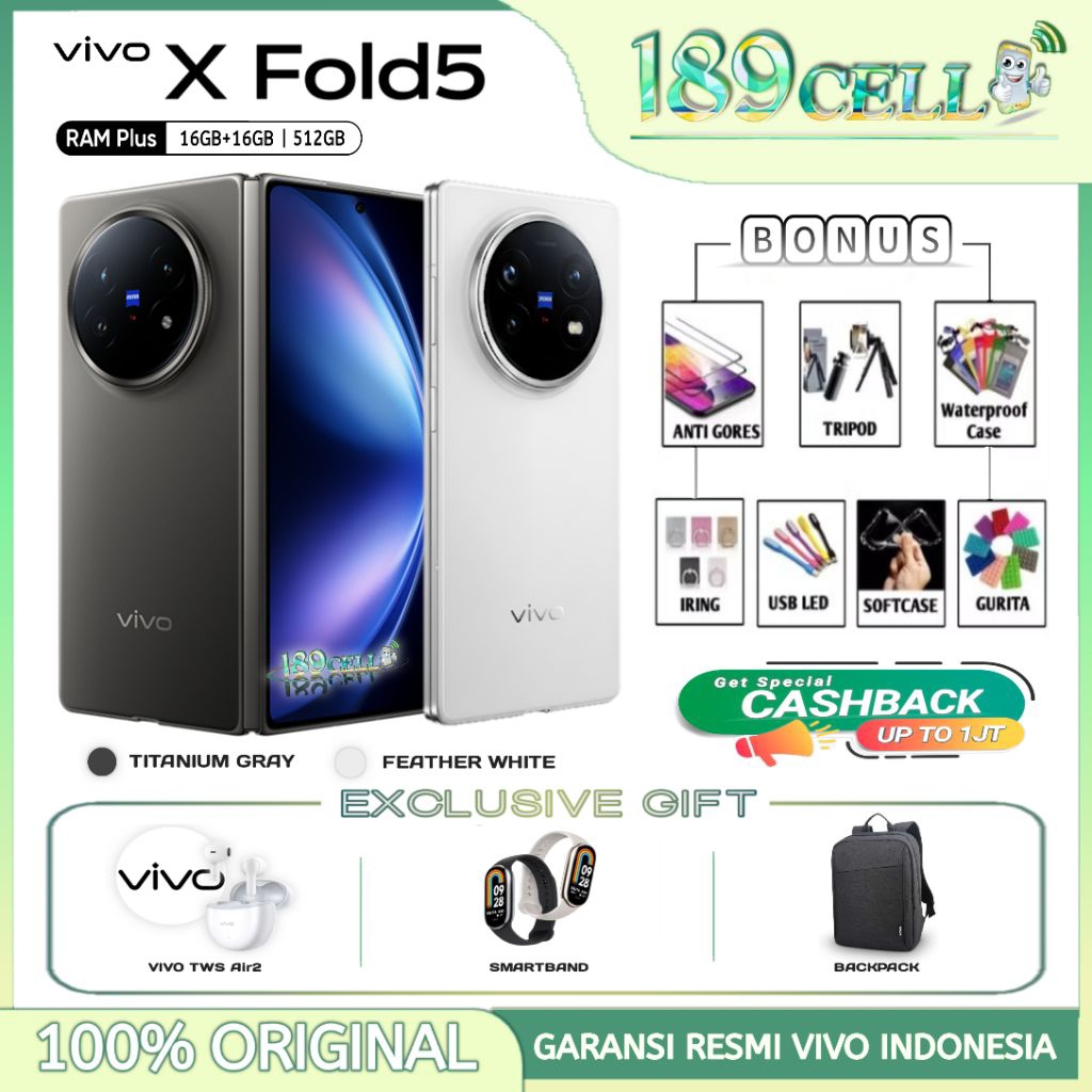 VIVO X FOLD5 5G [16/512GB] - Snapdragon 8 Gen3, 50MP + 50MP + 50MP Ois Zeiss Camera - Vivo X Fold 5 
