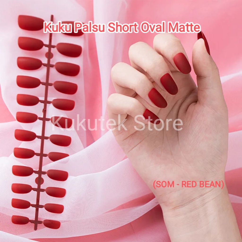 Kuku Palsu Matte Fake Nails False Nail Art Elegant 24 Pcs Short Oval Murah Doff Dop Mate Pendek Warn