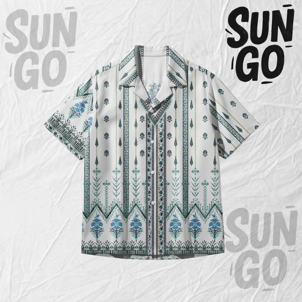 SUN GO Kemeja Motif Bohemian Folk – Kemeja Etnik Pria Wanita Motif Geometris – Desain Boho Modern Pu