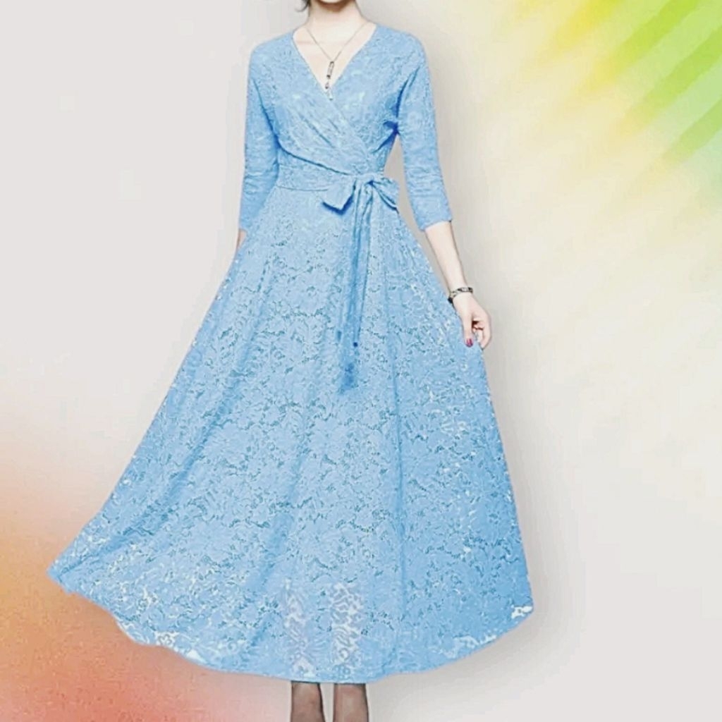 Gamis hana dress biru muda jumbo Baju pesta brukat lebaran ich at