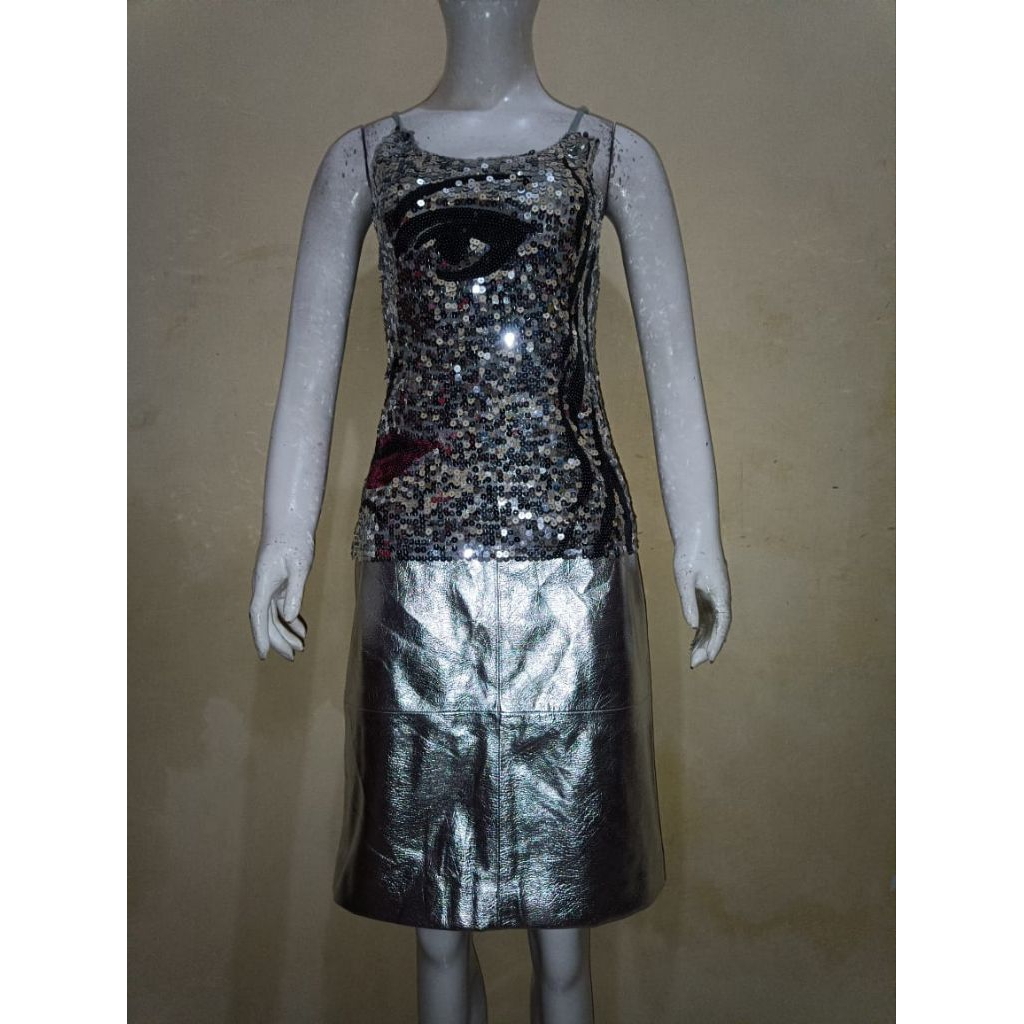 one set silver sequin latex mettalic skirt