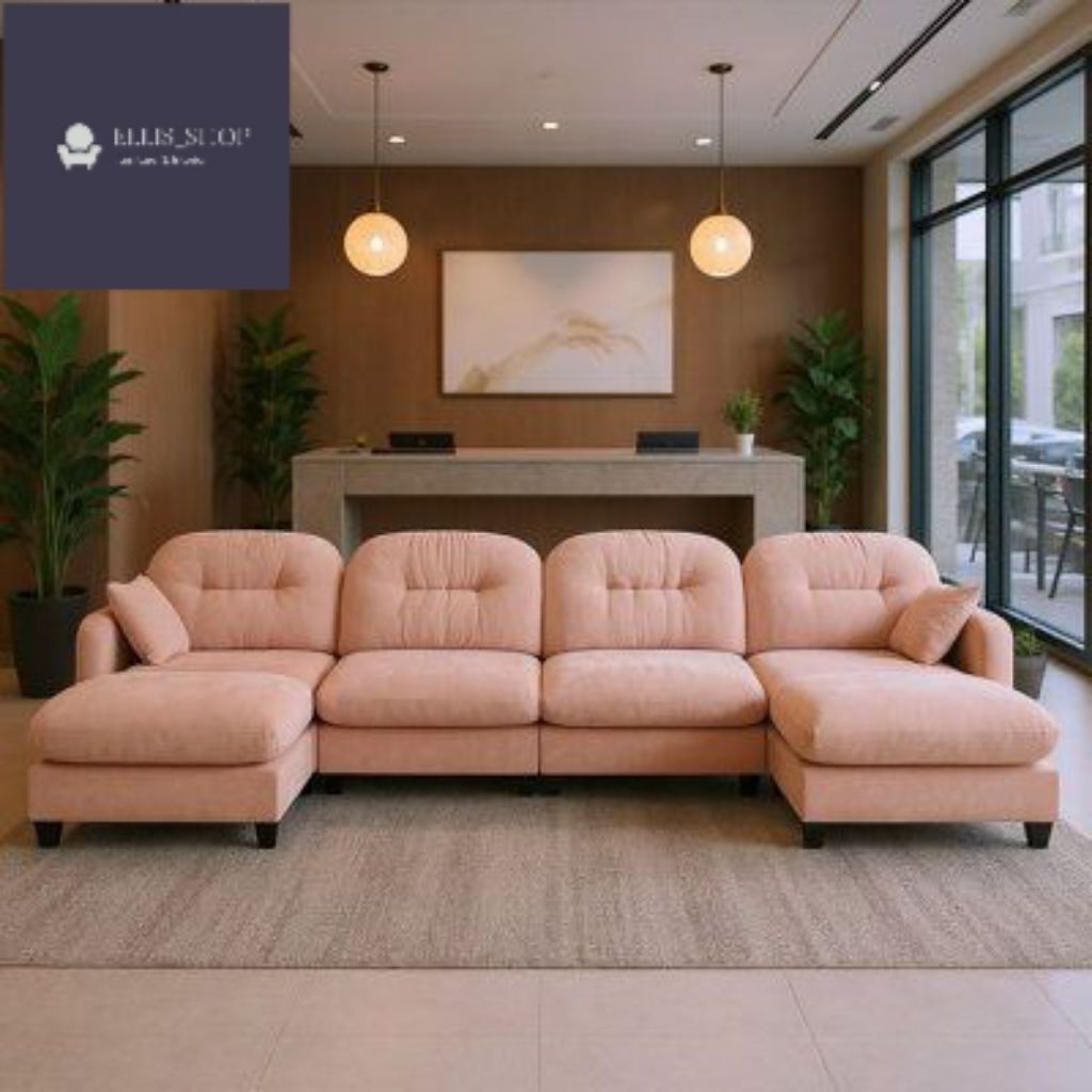 Sofa Ruang Tamu Minimalis Model L Shape + Puff Besar Include Dengan Meja Tamu