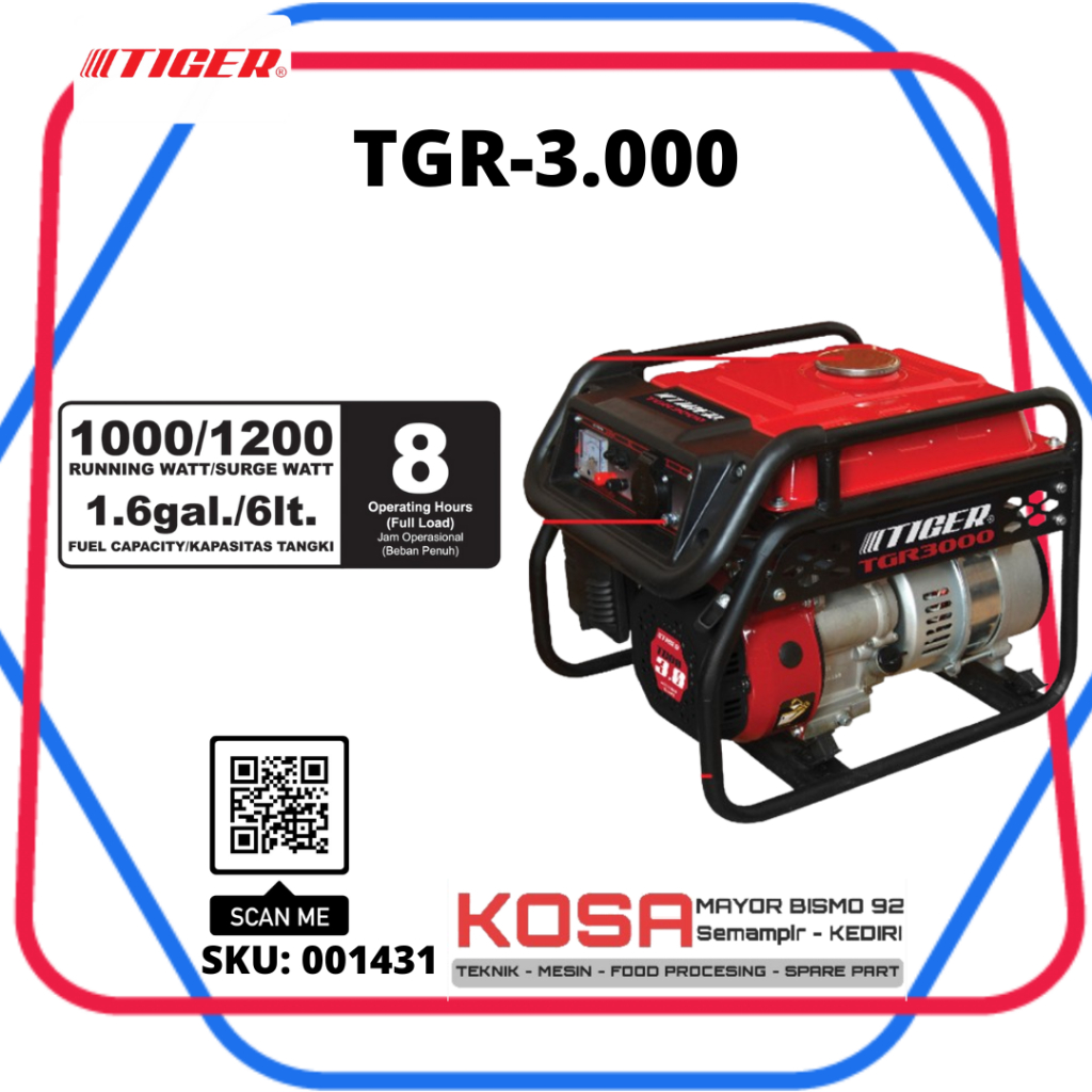 TIGER TGR3000 Genset 1000 watt TIGER TGR 3000 max 1200watt 4tak Genarator Set Genset 4TAK Genset Ben