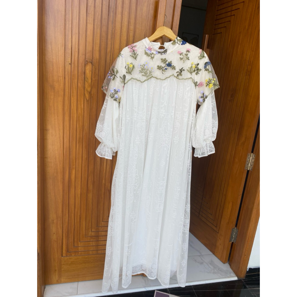 Gamis SARI FASHION mewah gamis kondangan lebaran brukat gamis putih