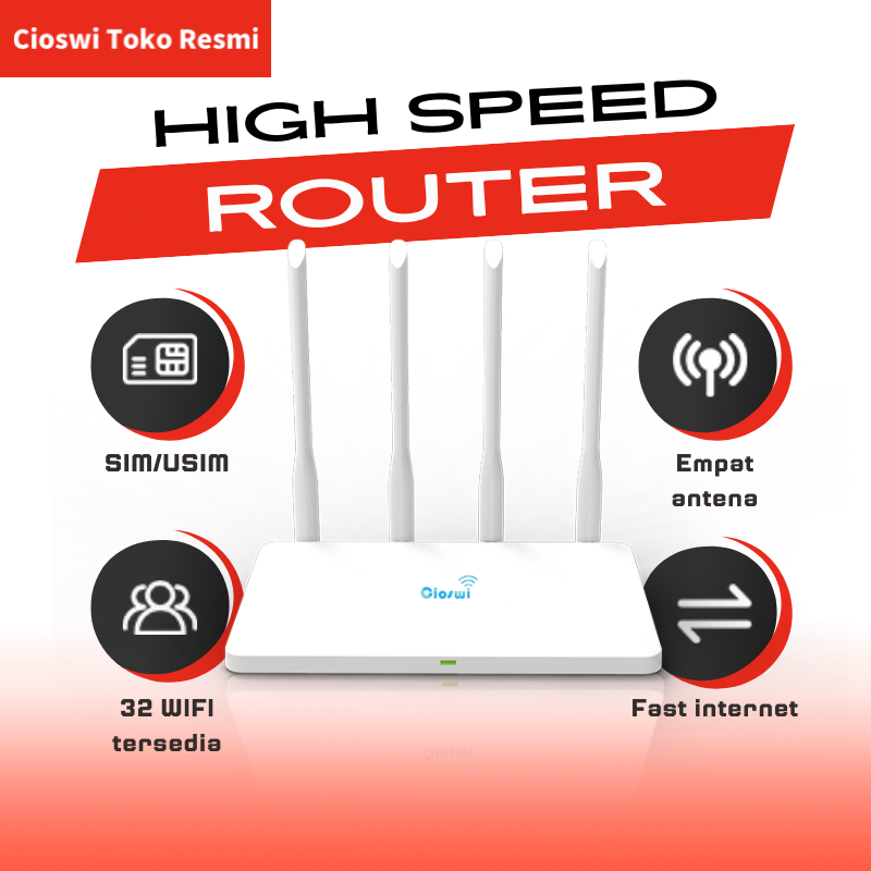 Cioswi Modem + Router 300 Mbps Wifi 4G Unlock All Operator Modem 4G Kartu SIM
