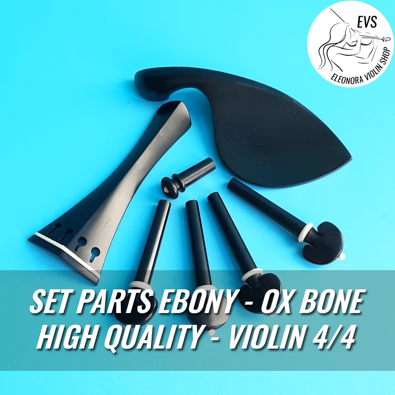 Ebony Ox Bone - Set Parts Violin/Biola 4/4 - Pegs Chinrest Tailpiece Endpin - High Quality