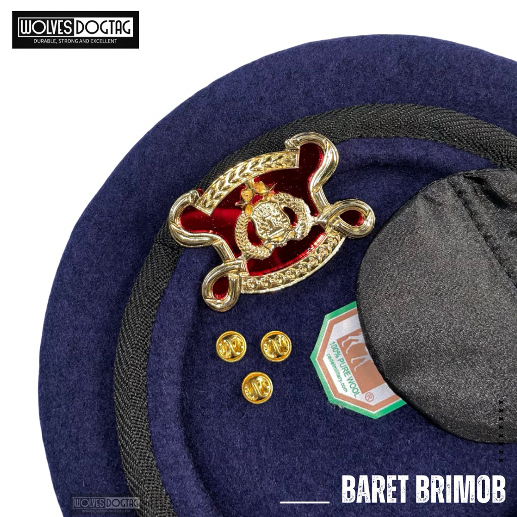 Baret Brimob / baret korps brimob satu set camel / baret camel / baret biru navy / topi brimob / bar