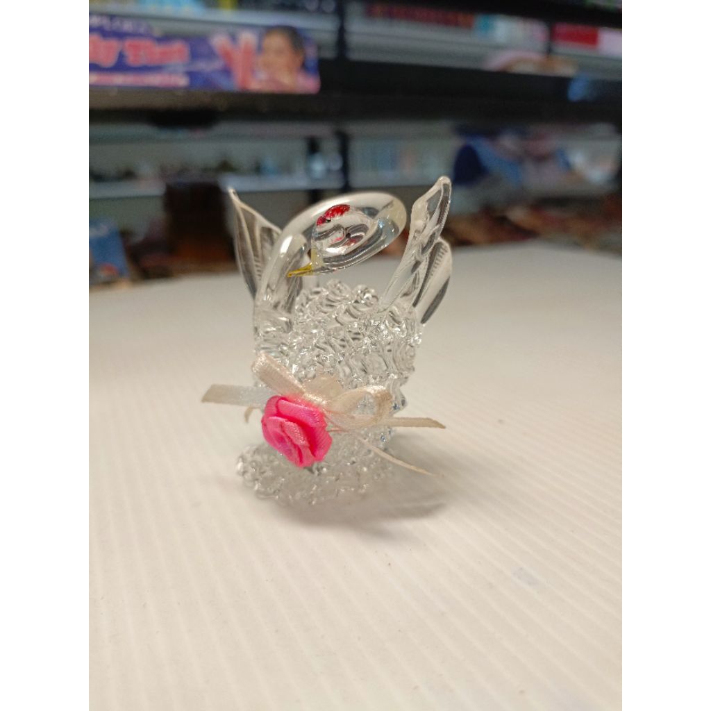 Hiasan Kristal Angsa Pita Bunga Mawar Pink