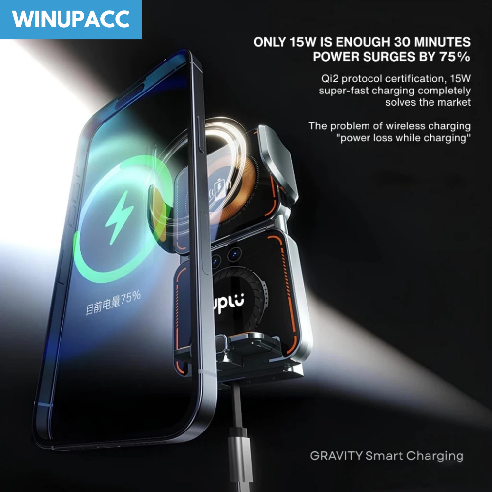 WINUPACC X UPLU Universal Car Holder HP Mobil Dashboard dengan Sensor 15w Charger Fast Charging 360°