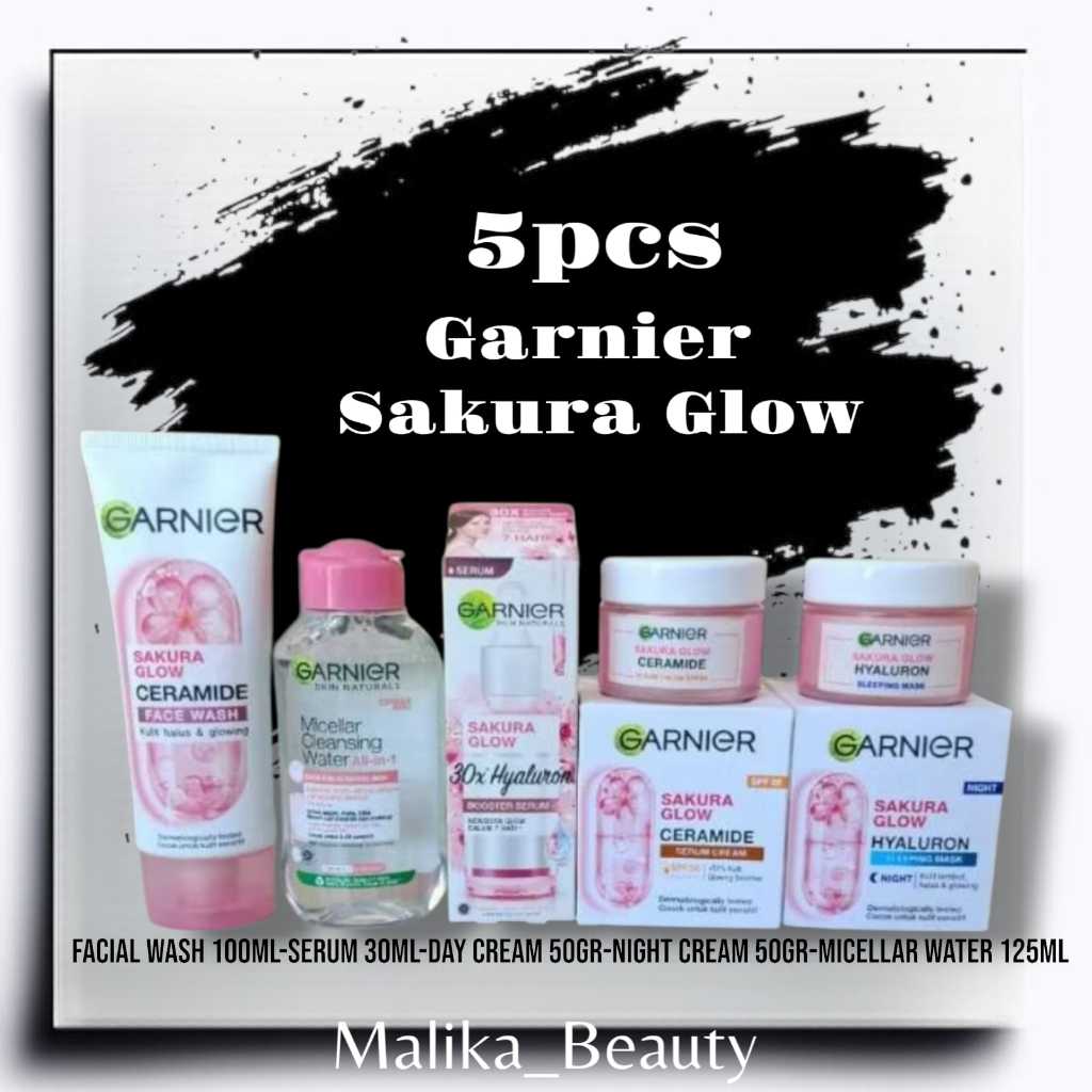 Paket Glowing Garnier Sakura Glow 5in1 Skincare Set Glowing | Skin Barrier Kulit Sensitif