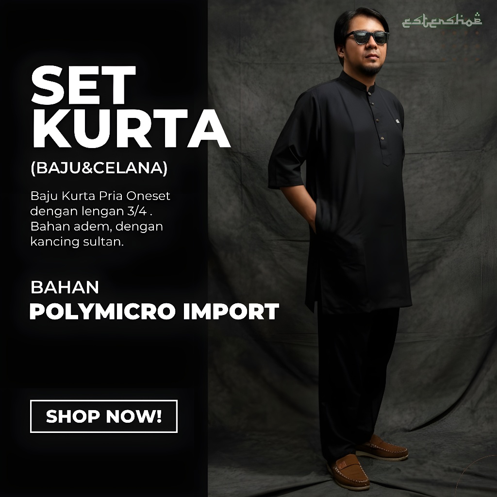 Baju Koko Kurta Set Pakaian Muslim Pria Dewasa Satu Set Baju Kurta Set Lengan 3/4 Adem Termurah