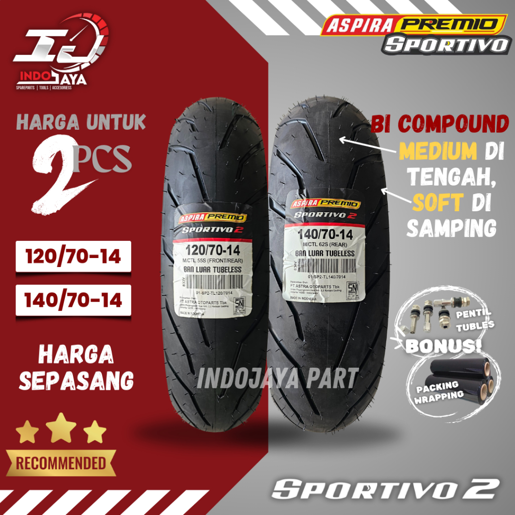 [HARGA MURAH SEPASANG] BAN LUAR ASPIRA PREMIO SPORTIVO 2 (120/770-14 & 140/70-14) BAN LUAR TUBELESS 