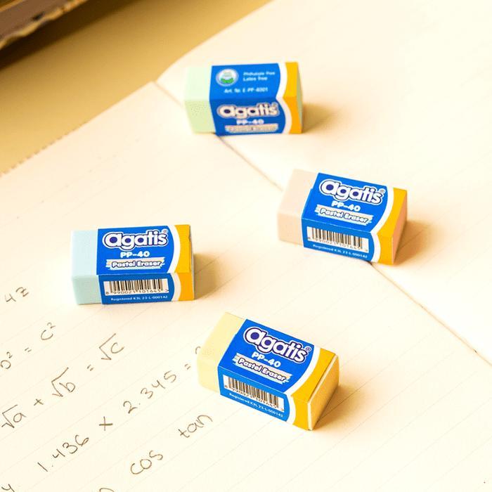 

Penghapus Pensil Agatis Kecil PP-40 / Stip Eraser Sekolah Alat Tulis Isi 1pcs Warna Putih Hitam Pastel Mix Color Murah