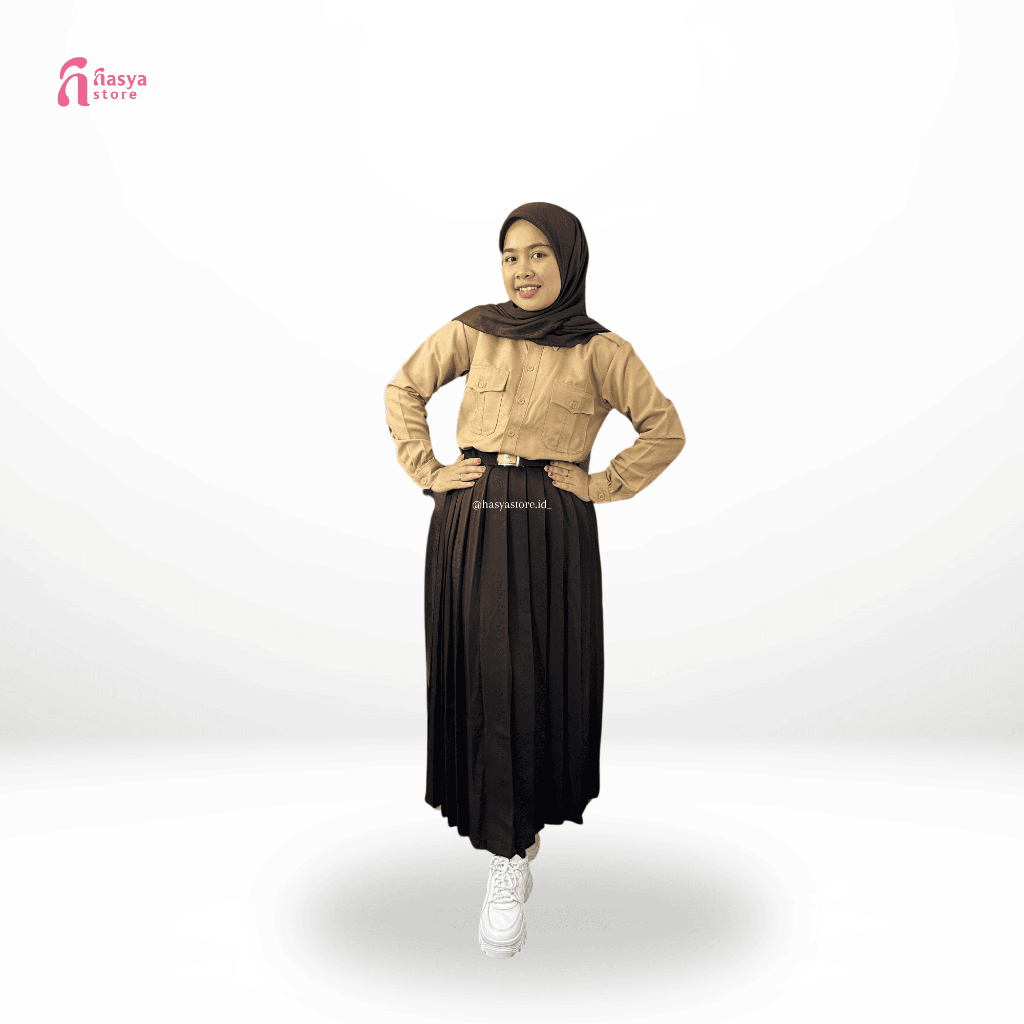 Seragam Sekolah Rok Rempel Panjang Pramuka SMP SMA Pinggang Karet Rok Pramuka Bahan Twill (bahan lic