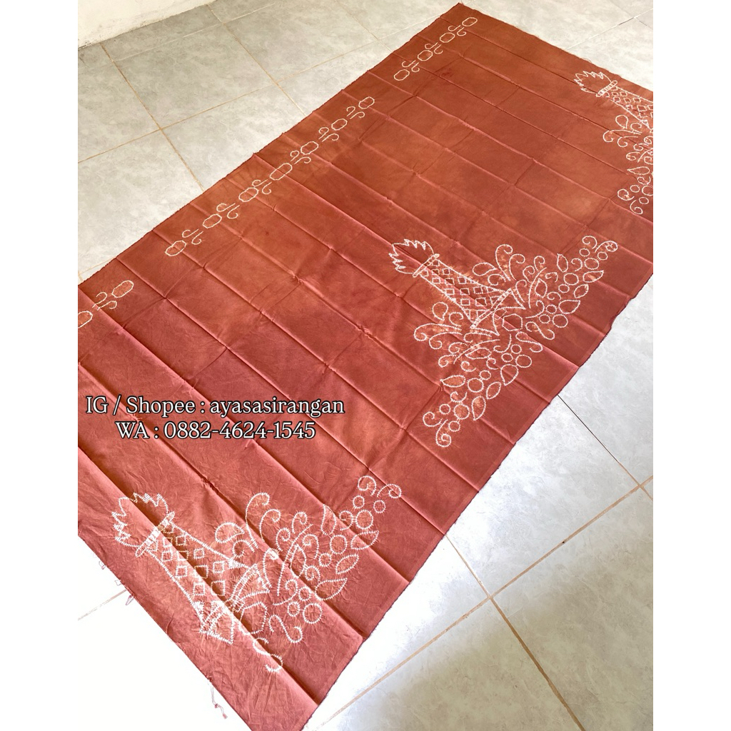 kain sasirangan motif obor tabalong asli jelujur warna coklat mahogany