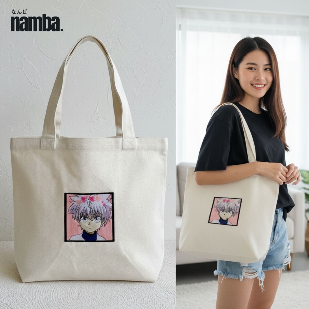 TOTEBAG FULL BORDIR KANVAS PREMIUM / TAS ANIME HUNTERXHUNTER / TOTE BAG KILLUA ZOLDYCK / KARTUN JEPA