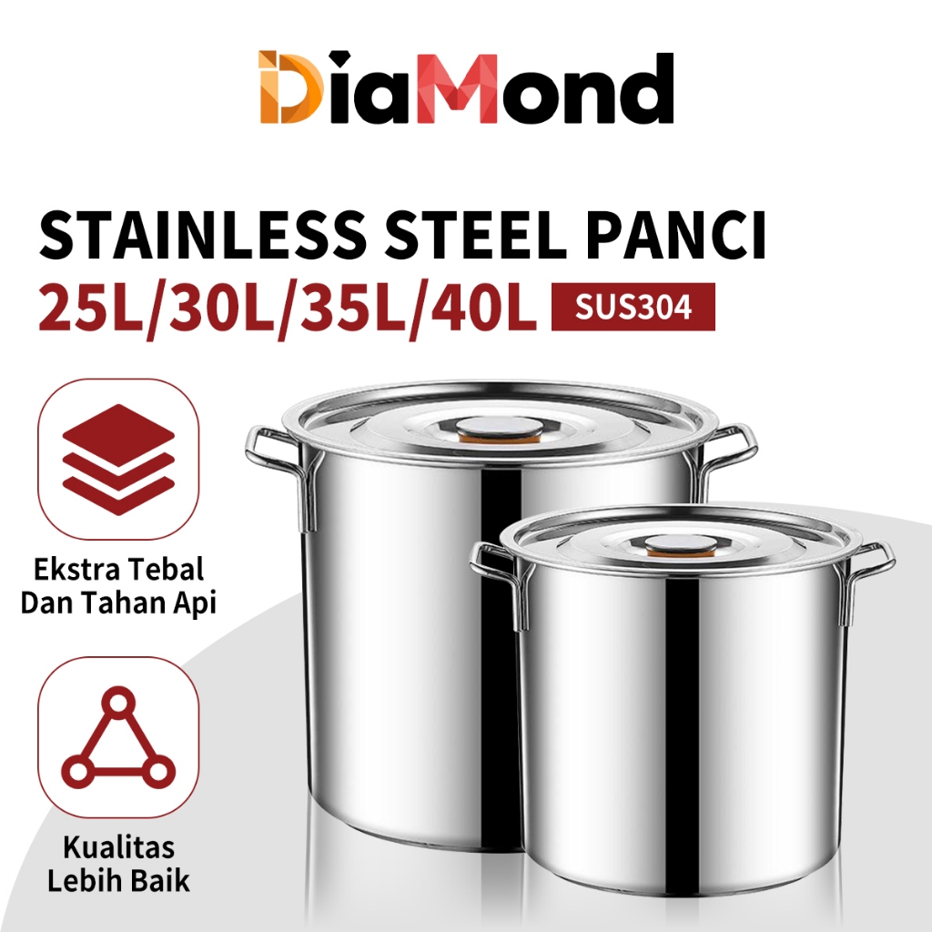 Diamond Panci Dandang Stainless Steel Tebal Jumbo Panci Kukus Panci Besar Nasi Tebal Stock Pot Anti 