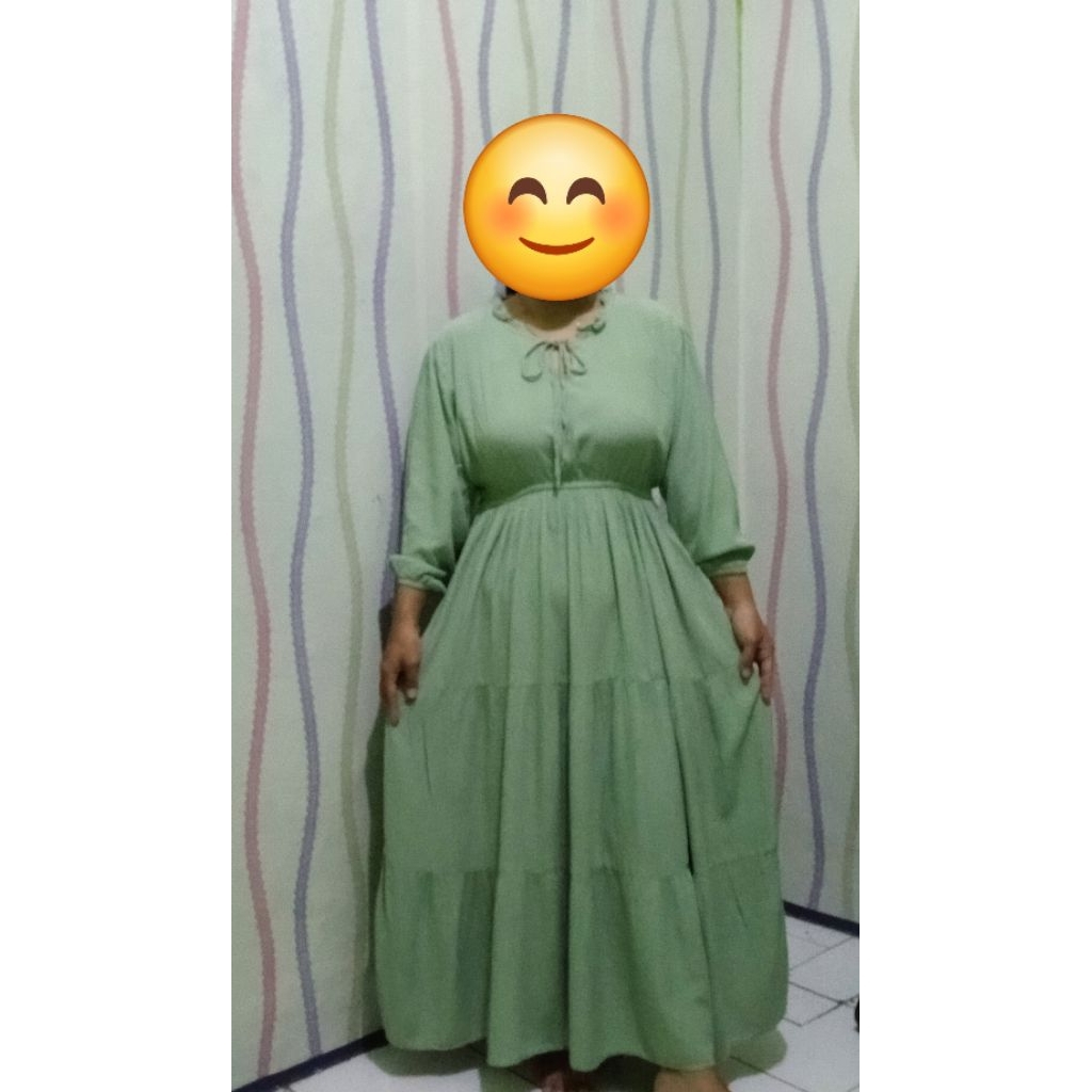 Preloved midi dress hijau sage green free hijab random
