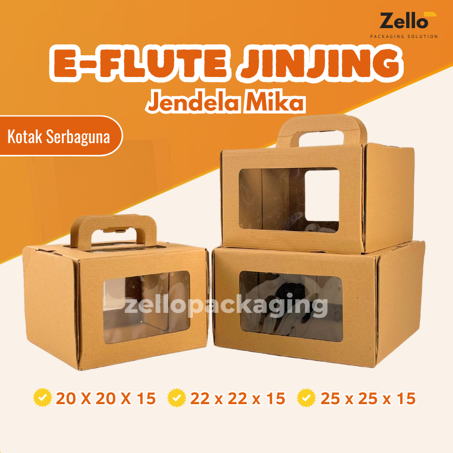 

E-Flute Kardus Gable Jinjing Jendela Mika Tebal Wadah Kue Tart Hampers 20x20x15 22x22x15 25x25x15 cm