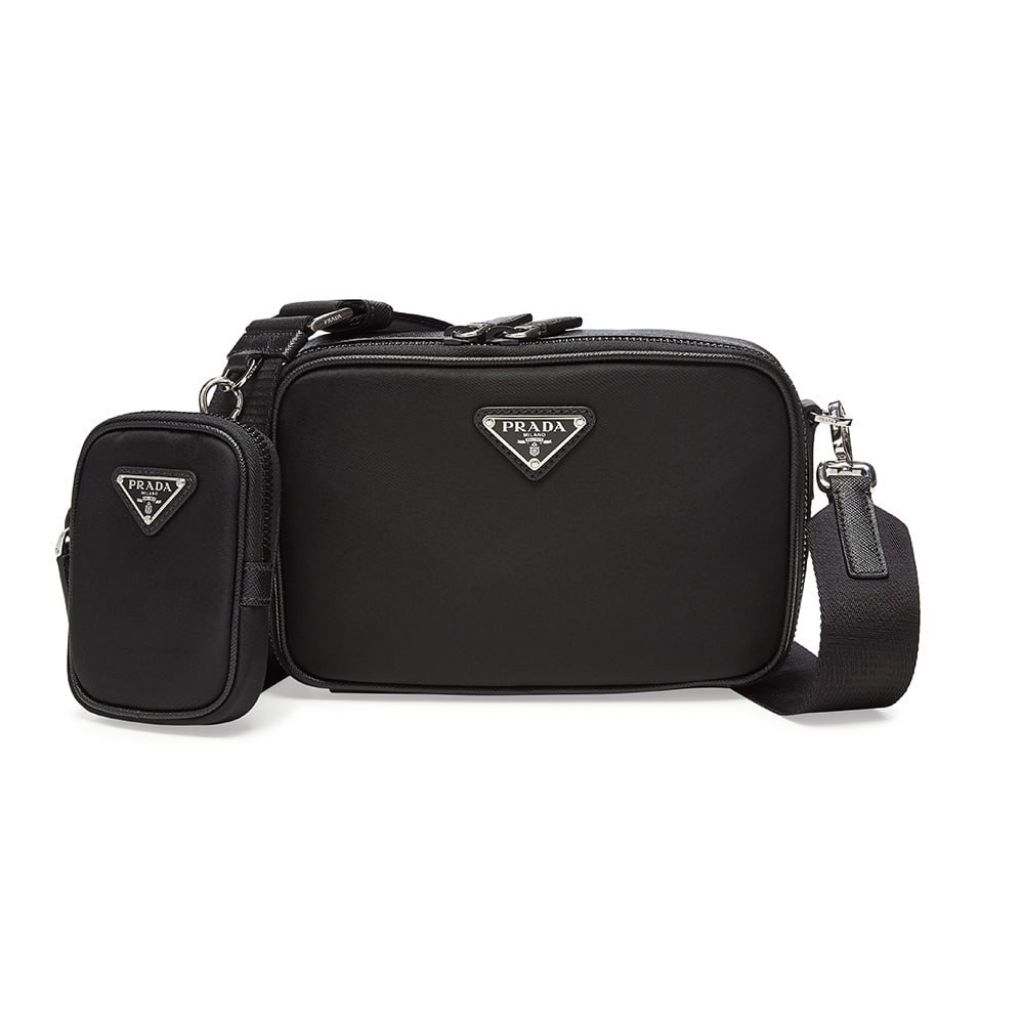 Prada Brique Re-Nylon and Saffiano Leather Sling Bag Black