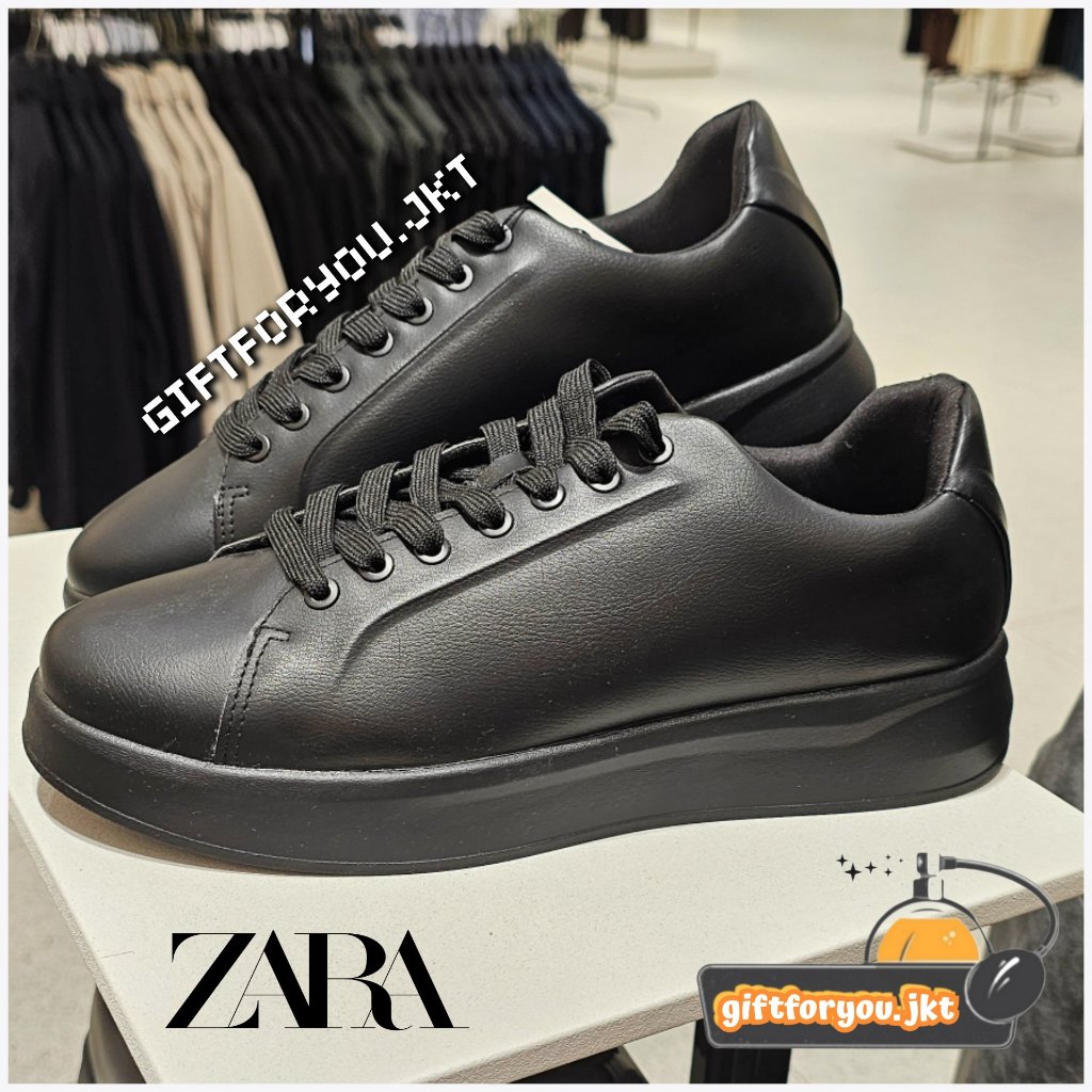 Sepatu Pria Zara Black Chunky Sole Trainers Man Shoes Monochrome Kets Hitam Putih Black White Origin