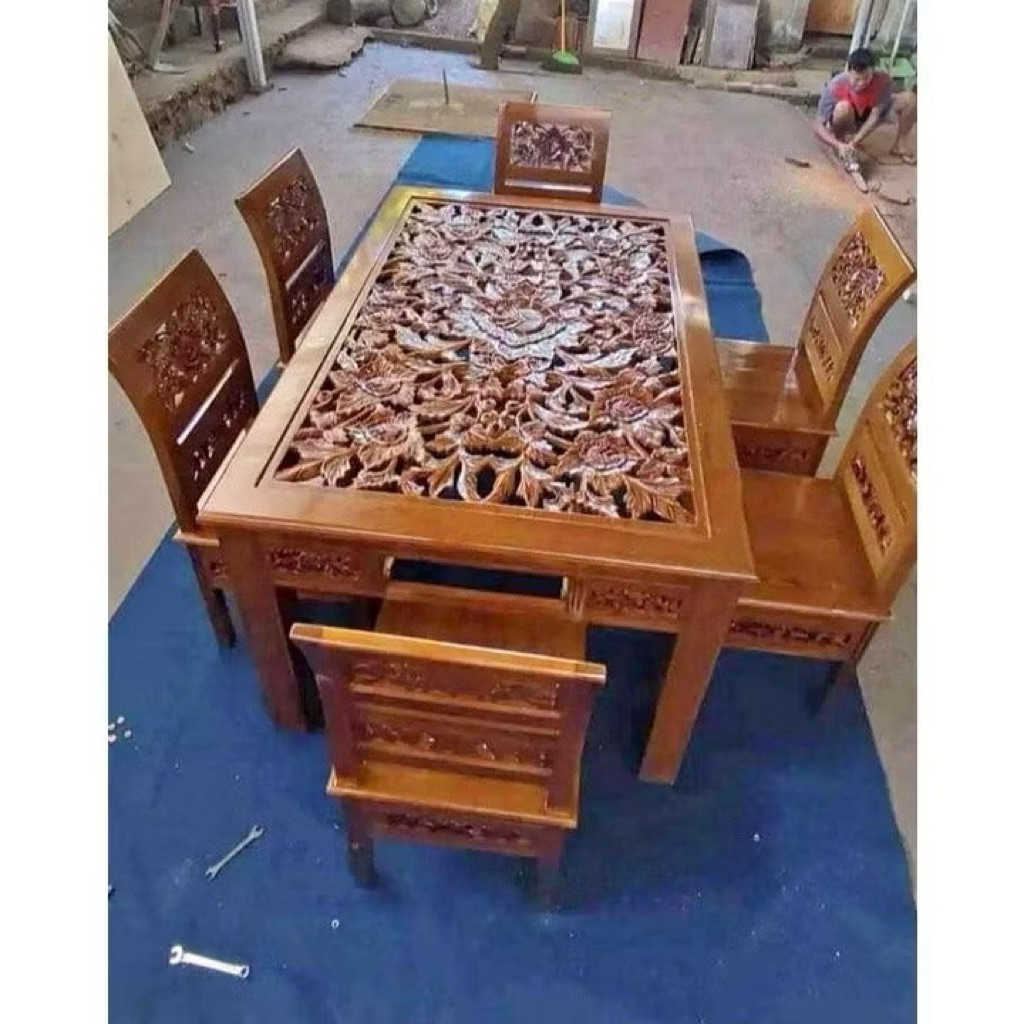 Meja makan kartini kursi 6 / meja makan ukir jepara