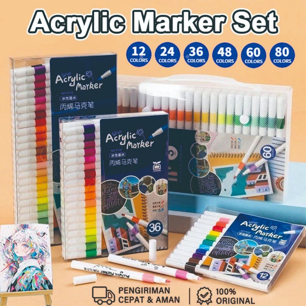 

Spidol Akrilik 12/24/36/48/60/80 Warnas Acrylic Marker Set DIY Painting Spidol Pastel Pulpen Highlight Drawing Warna