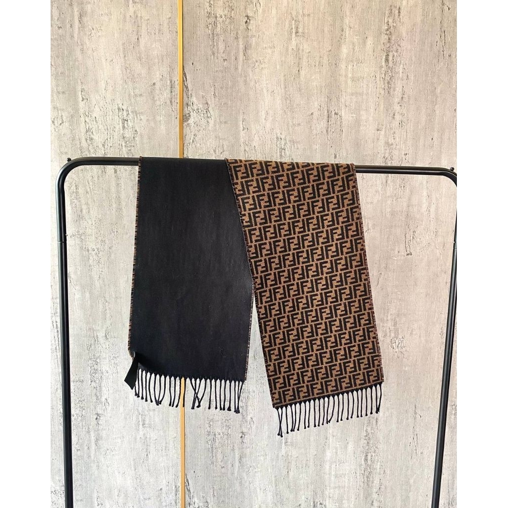 Fendi Wool Scarf Brown/ Black FF Logo