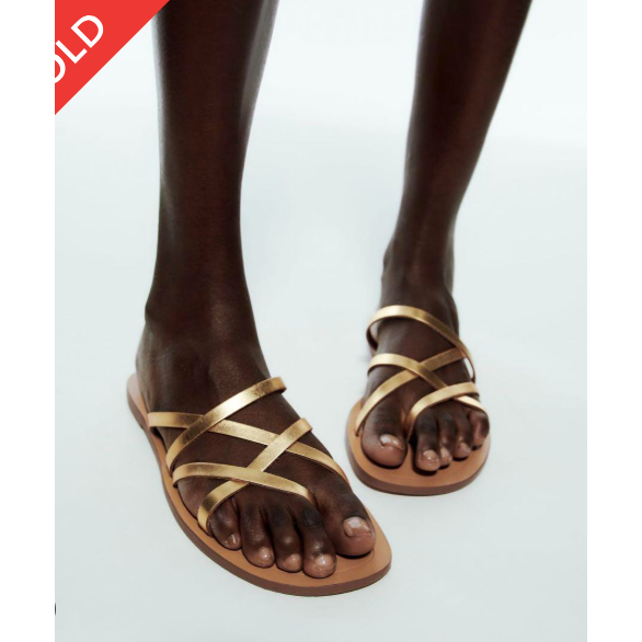 ZARA FLAT STRAPPY GOLD LEATHER SANDAL