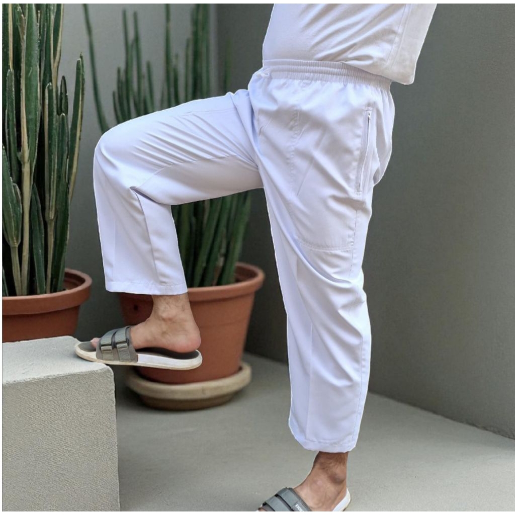 Celana Sirwal Katun Twill| Celana Putih Polos| Cingkrang Putih Dewasa
