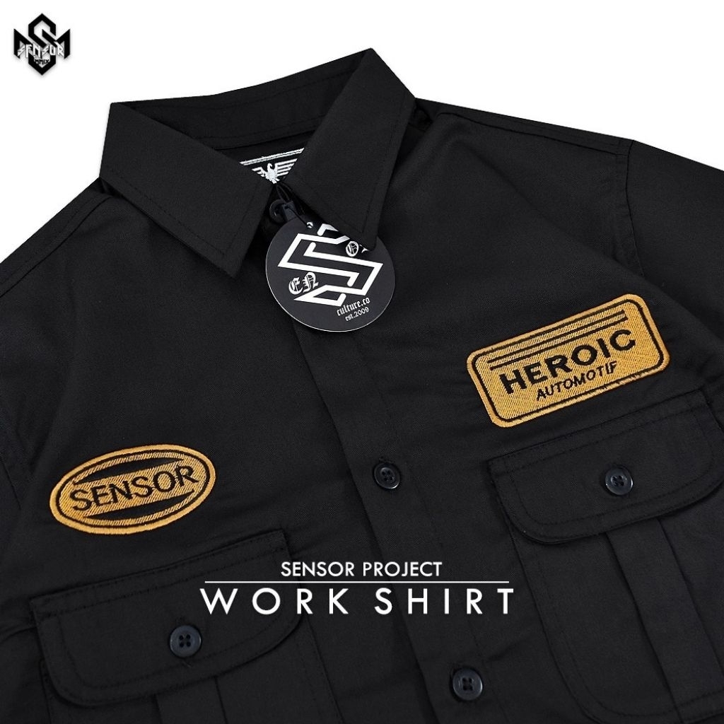 kemeja workshirt hitam lengan pendek pria