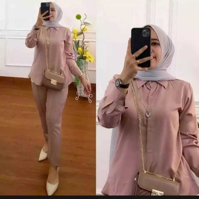 ONE SET WANITA SETELAN KEMEJA KATUN PREMIUM POLOS/ONE SET WANITA TERBARU KEKINIAN