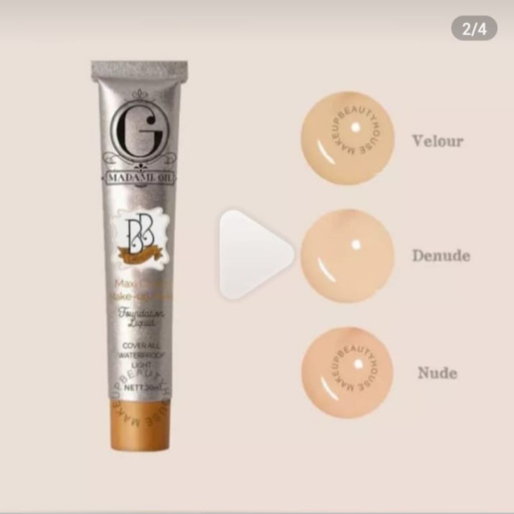 BB Cover Denude, Nude & Velour | Femme Foundation (kemasan rijek) Light Liquid Madame Gie 30ml Water