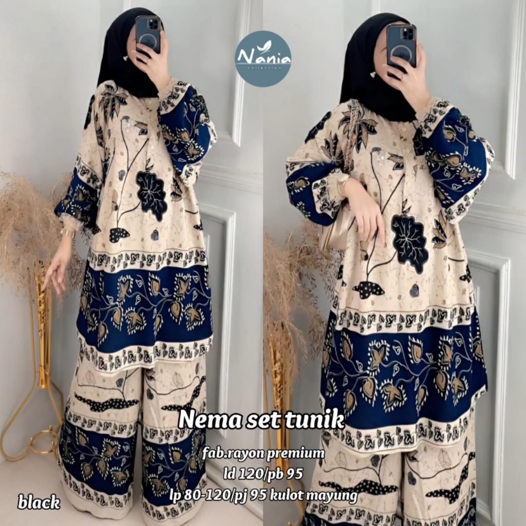 Nema setelan long tunik katun rayon printing premium by Nania