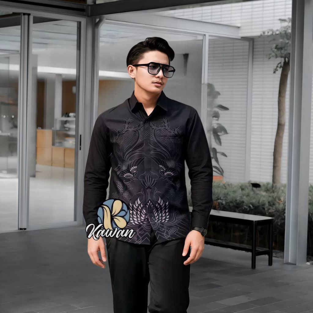 batik pria hitam lengan panjang Premium outfit kondangan berkualitas