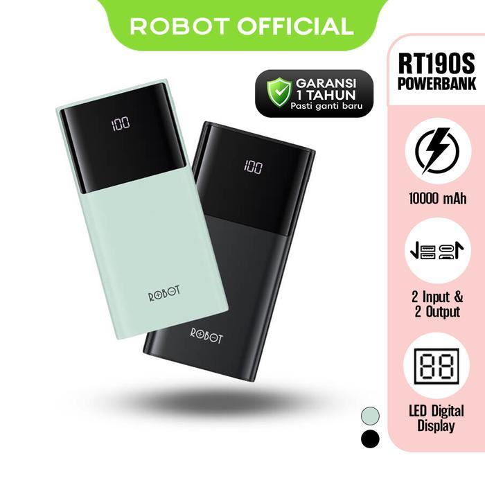 Robot RT190S Powerbank 10000mAh LED Display Dual Input Output Type-C & Micro New RT190 - Robot RT190