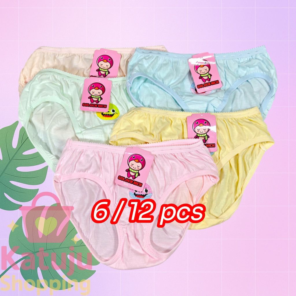 (6/12 pcs) CD Golden Nick Anak Cewek Polos & Motif / Celana Dalam Anak Perempuan 3-9 Th