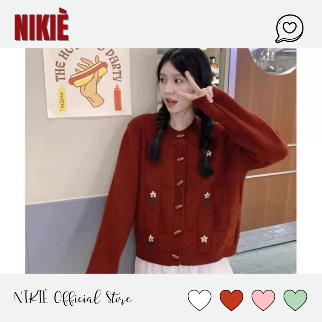 020 NIKIÈ Cardigan Rajut Knitwear Blossom Motif Bunga / Long Cardigan Motif Bunga