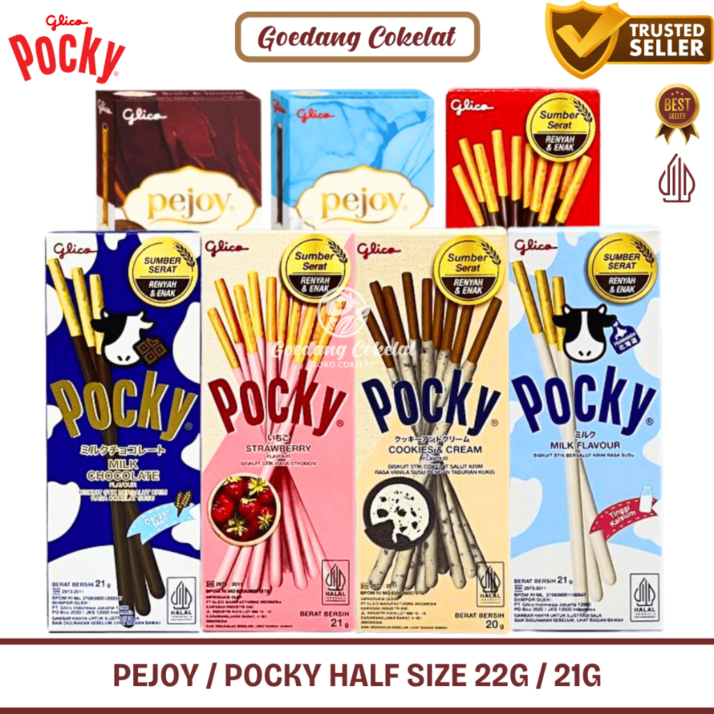 YUMMY Glico POCKY Coklat Stick Mini Half 22gr PEJOY Wafer Stick Chocolate Strawberry Cookies Cream