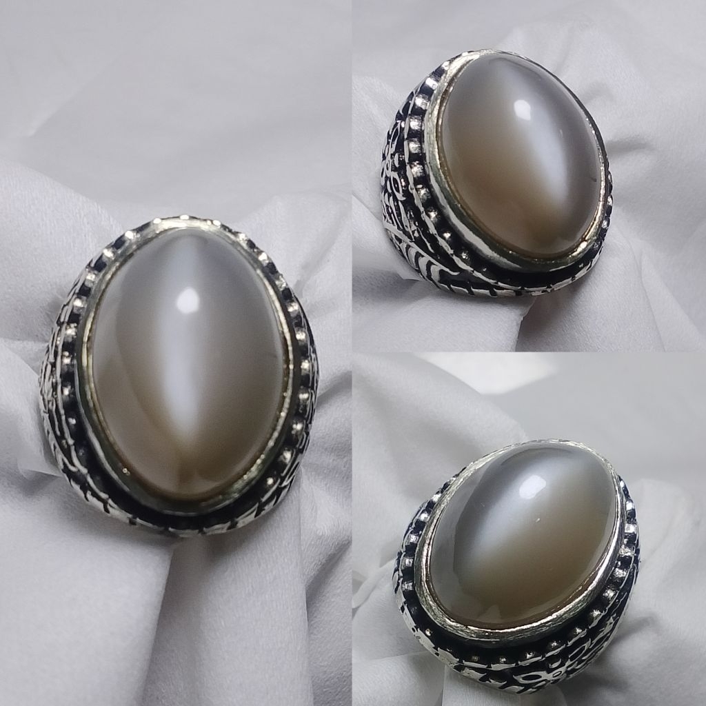 Batu cincin natural moonstone duri bulan hitam cat eyes HQ Aa08