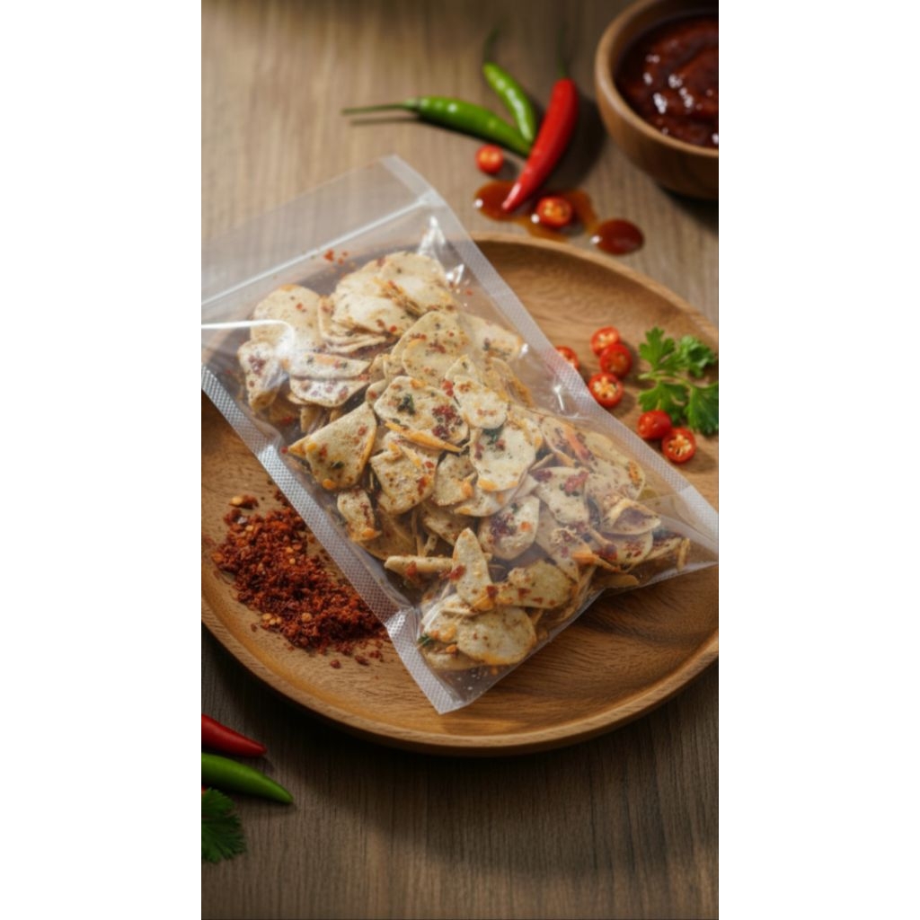 

[mon cemilan] keripik basreng enak gurih pedas serta exstra daun jeruk