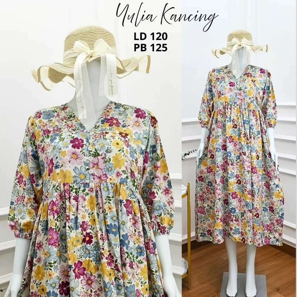 MIDI Dress Yulia Kancing Kekinian Bahan Rayon Premium Aksen Kancing Depan Bisa Busui
