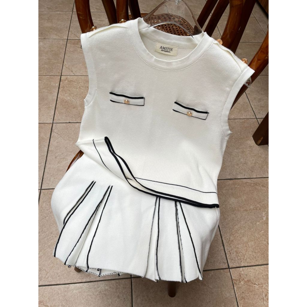 SET 4824 ONE SET RAJUT SETELAN CASUAL WANITA SET ROK PENDEK ATASAN SLEEVELESS RAJUT WANITA