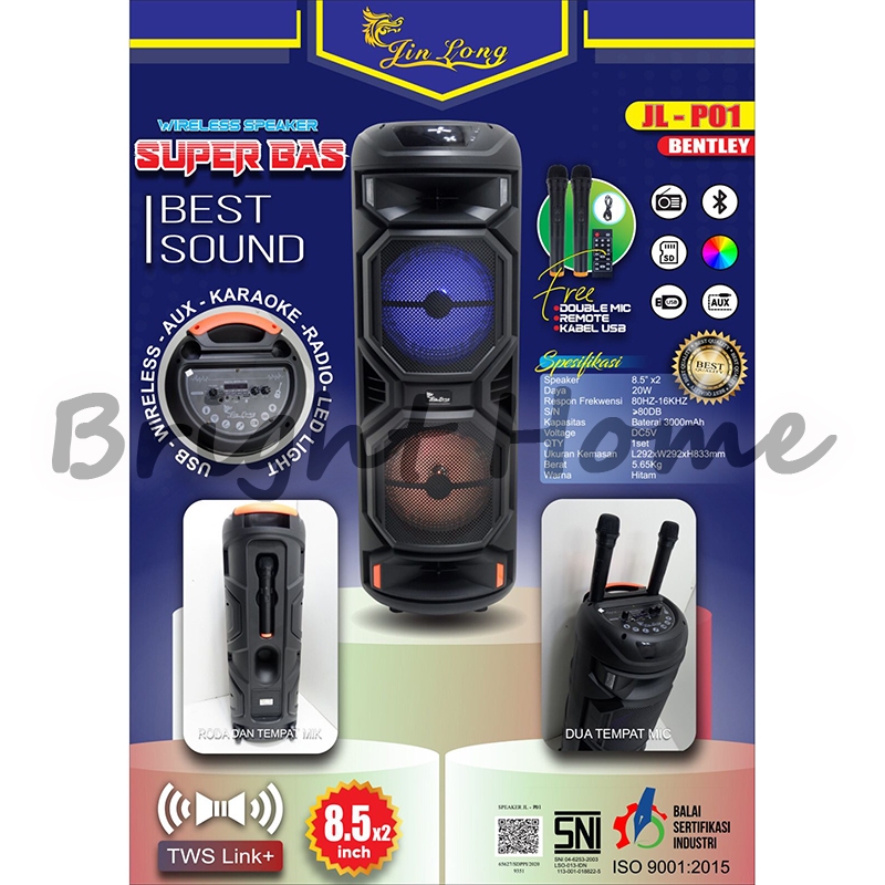JINLONG JIN LONG JLP01 JL-P01 BENTLEY Spiker 8,5" x 2 Speaker Portable Wireless 2 x 8,5 inc Free 2 M