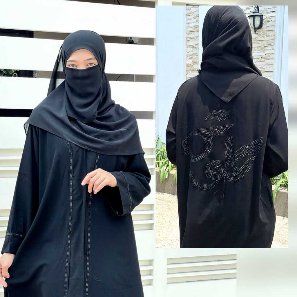 Abaya Hilwa Hitam Gamis Syari Turkey Aplikasi Mata Elegan Mewah Dress Arab Baju Umroh