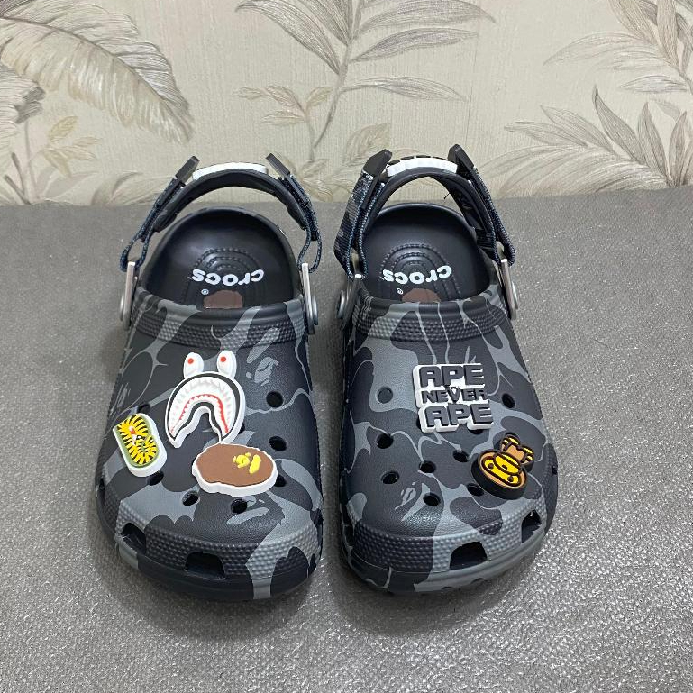 Sandal Crocs X Bape Classic Clog Unisex || Sendal Crocs Pria Wanita Hitam