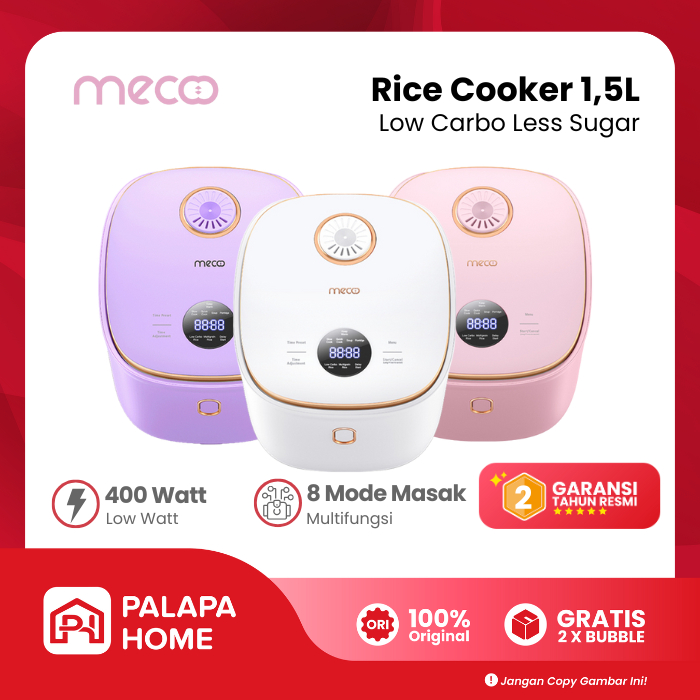 Mecoo Smart Rice Cooker Low Carbo Less Sugar 1.5 Liter | Mejikom Meco Rendah Gula Low Watt Mecco