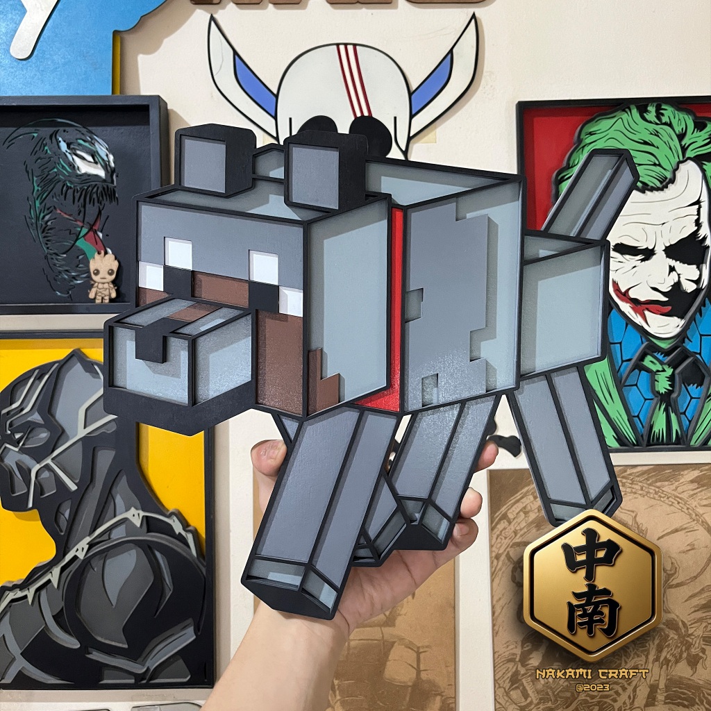 Wall Panel Poster 3D Multilayer Minecraft Wolf